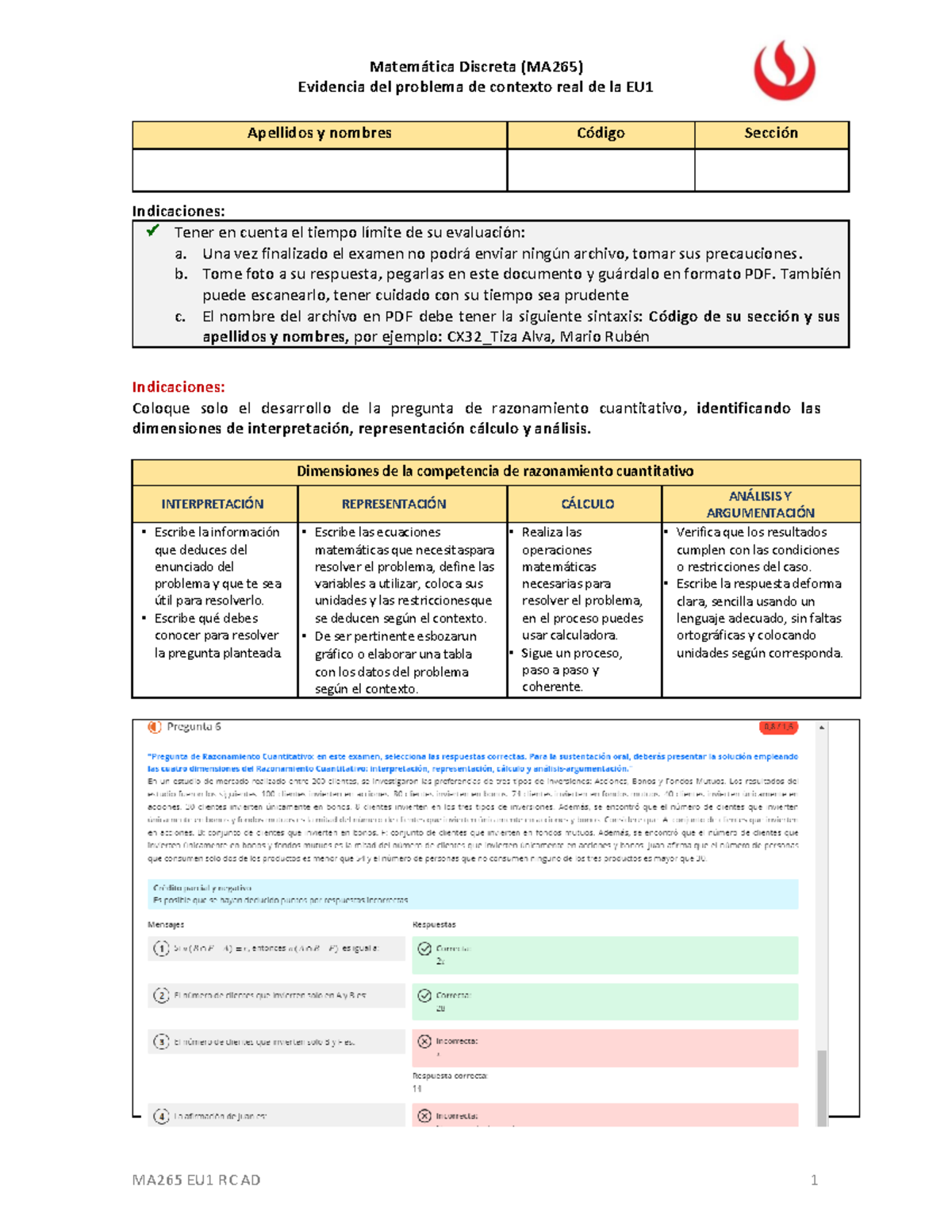 EU 1 MATEMATICA Discreta - Matemática Discreta (MA265) Evidencia del ...