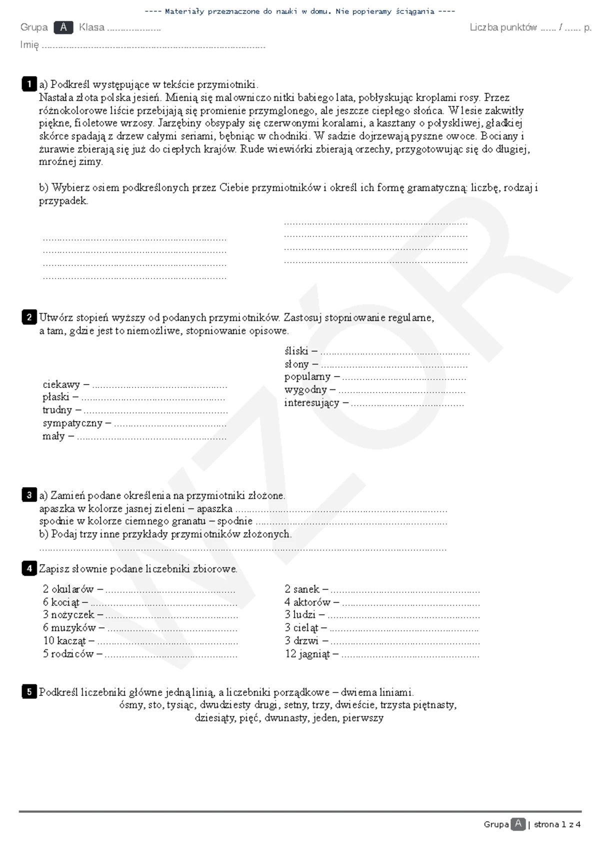 U źródeł Sprawdzian Klasa 7 Polski