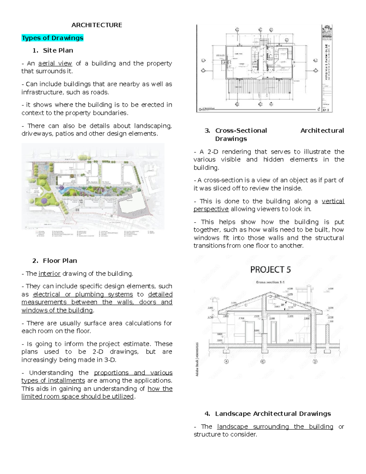 ARCH 101: Types of Architectural Drawings Overview - Studocu