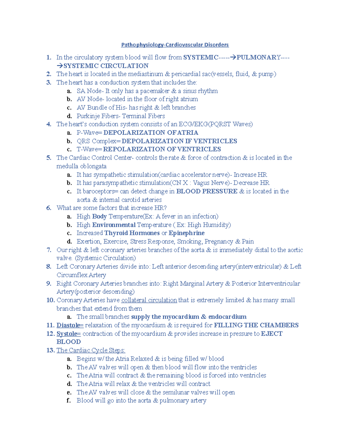 Pathophysiology- Cardiovascular Quick Notes - Pathophysiology ...