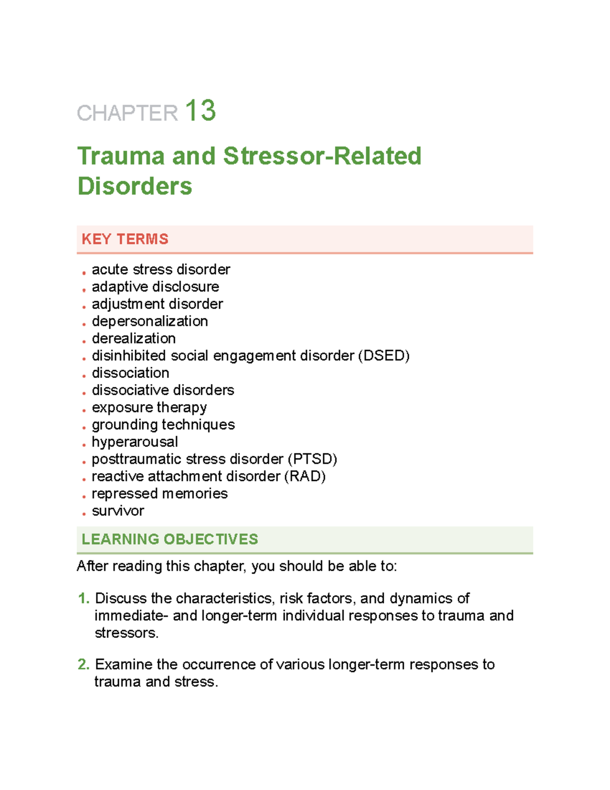 CHAPTER 13: PTSD Overview and Treatment Approaches in Nursing - Studocu
