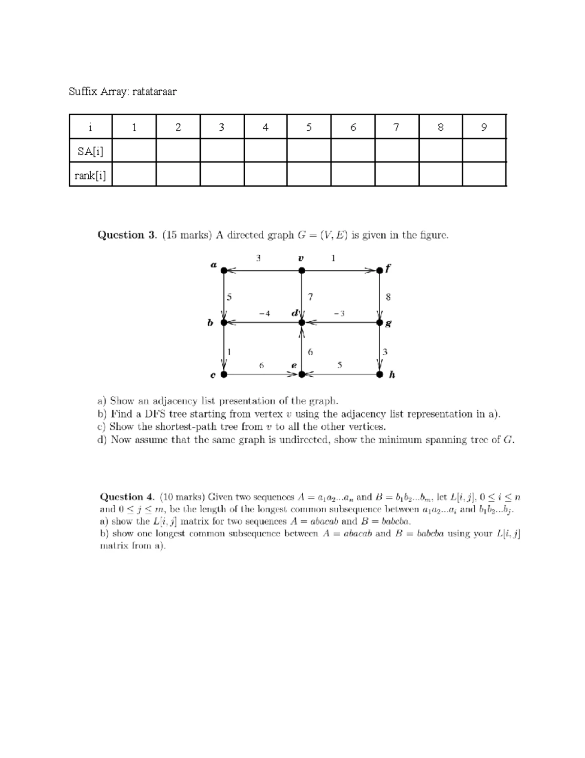 CS3340 Final Exam Sample Questions on Algorithms and Graphs - Studocu