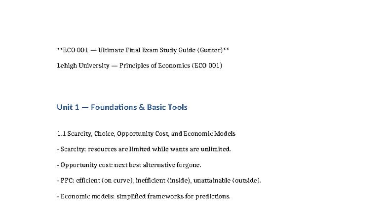 ECO 001 Ultimate Final Exam Study Guide: Principles of Economics - Studocu