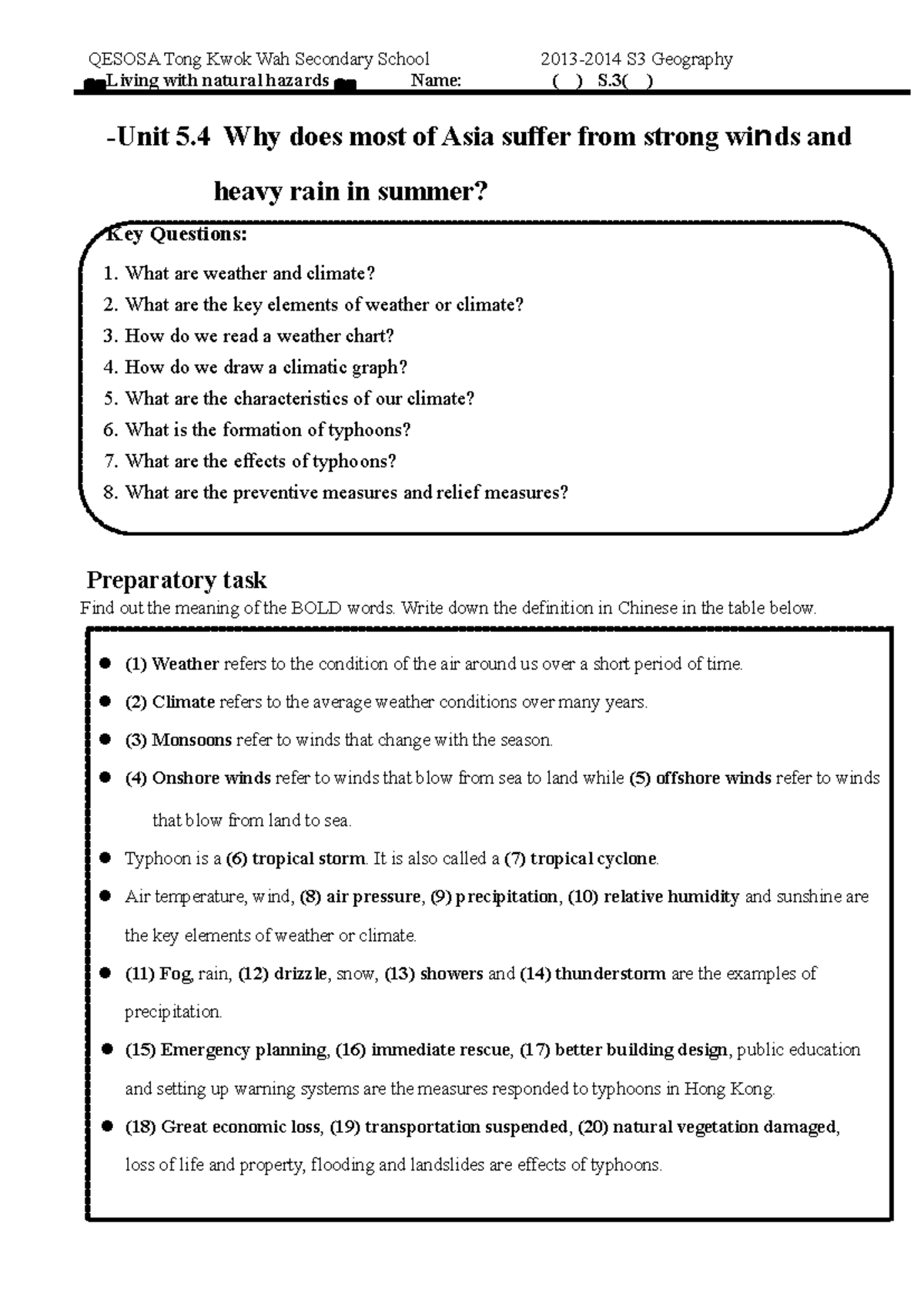 S3 Geography (1415) Living with Natural Hazards: Understanding Typhoons ...