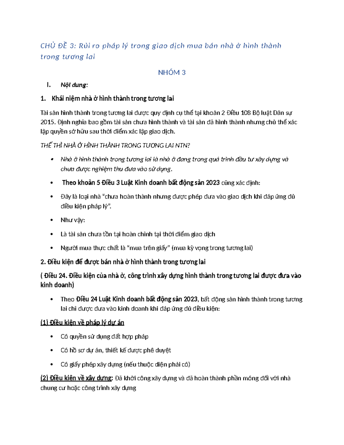 Rủi ro pháp lý trong giao dịch mua bán nhà ở hình thành trong tương lai - Nhóm 3 - Document Preview