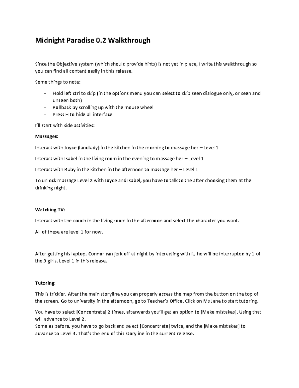 Midnight Paradise 0.2 Complete Walkthrough Guide Studocu