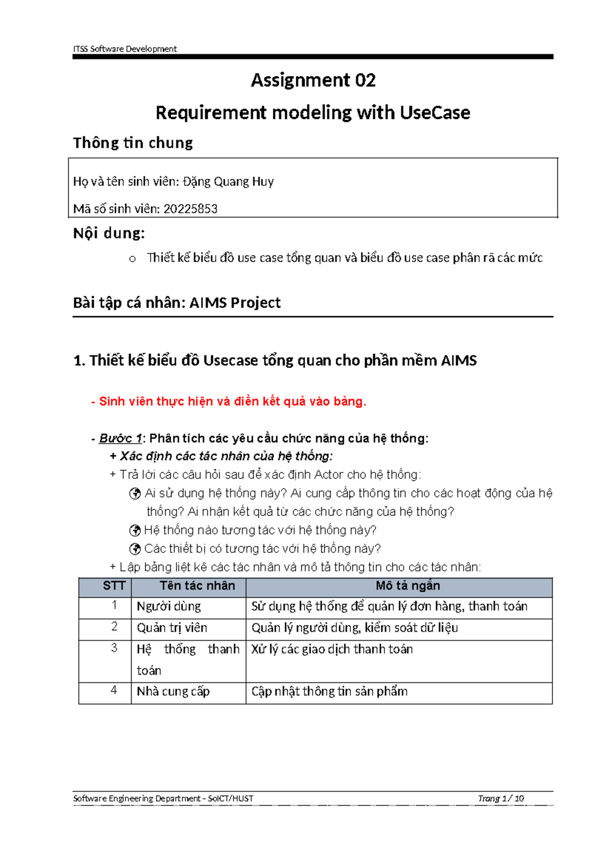 ITSS Software Development Assignment 02: Use Case Requirement Modeling ...