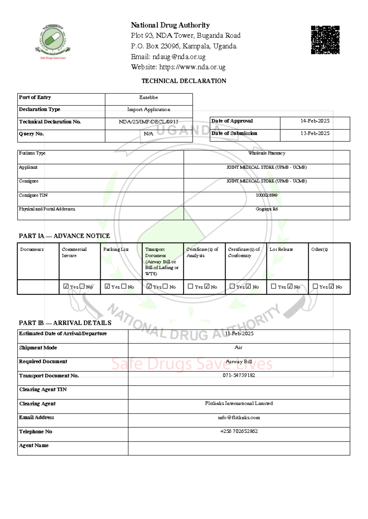 NDA Technical Declaration for Import Application: NDA/25/IMP/DECL ...