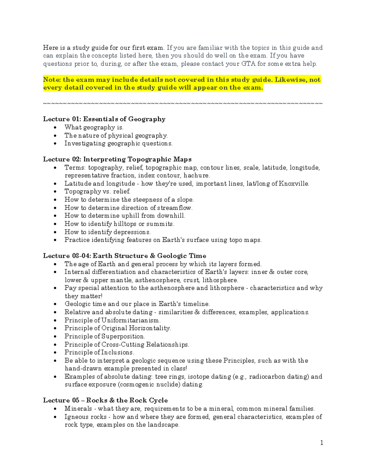 Geoscience Exam Study Guide: Key Topics and Concepts for Success - 1 ...