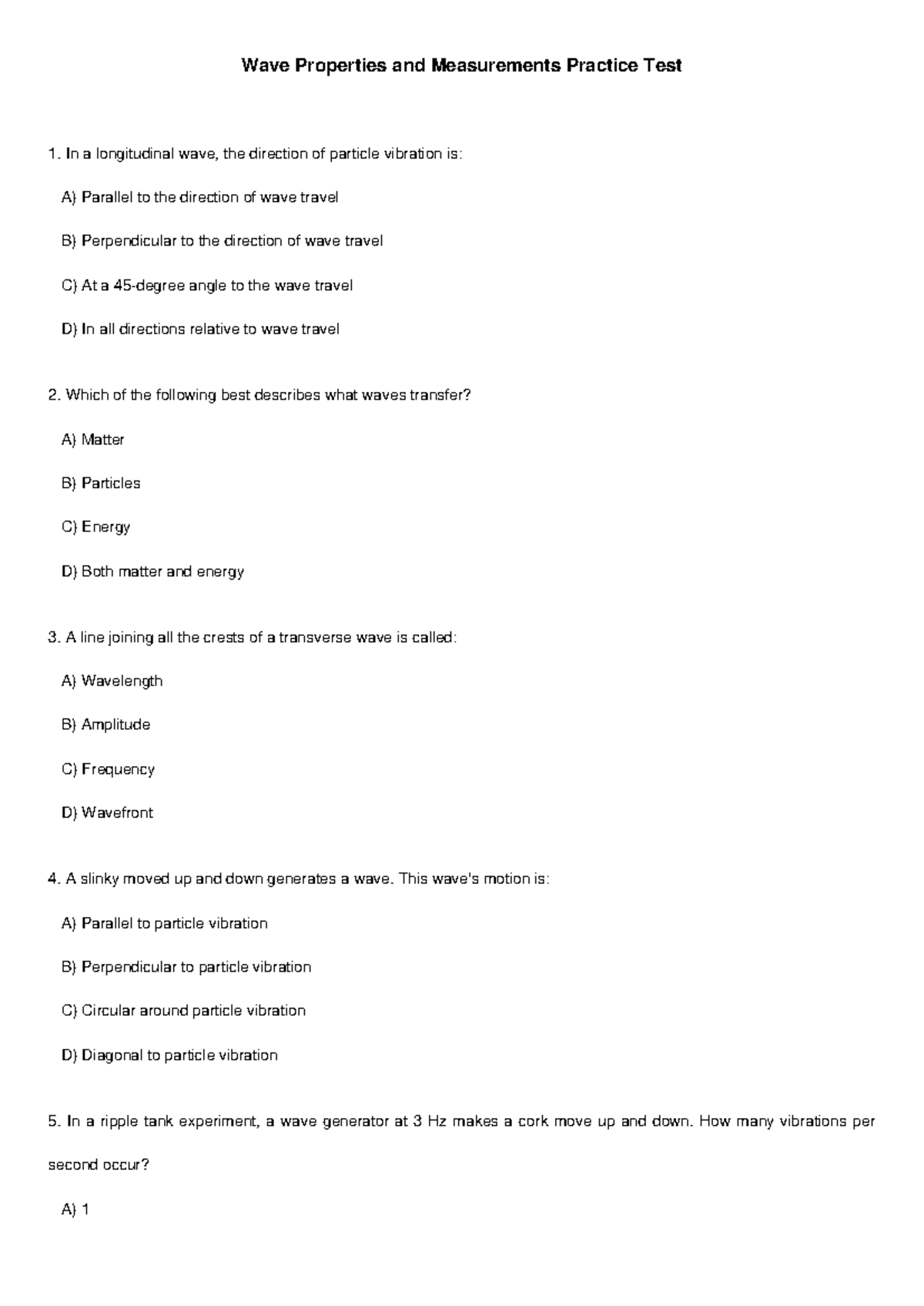 Wave Properties and Measurements Practice Test 1 - Studocu