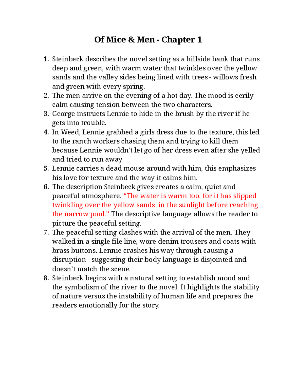 Of Mice and Men (ENG 101) Chapter 1 Analysis and Notes - Studocu