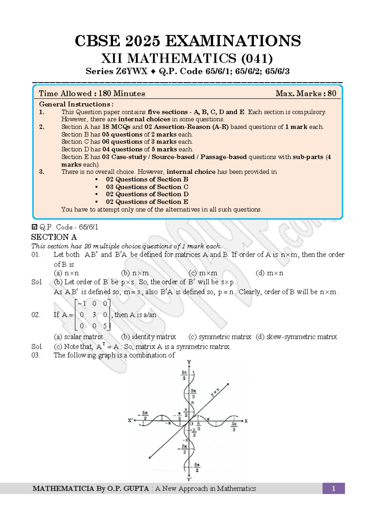 CBSE 2025 XII Maths Exam (041) Question Paper Series Z6YWX - Studocu