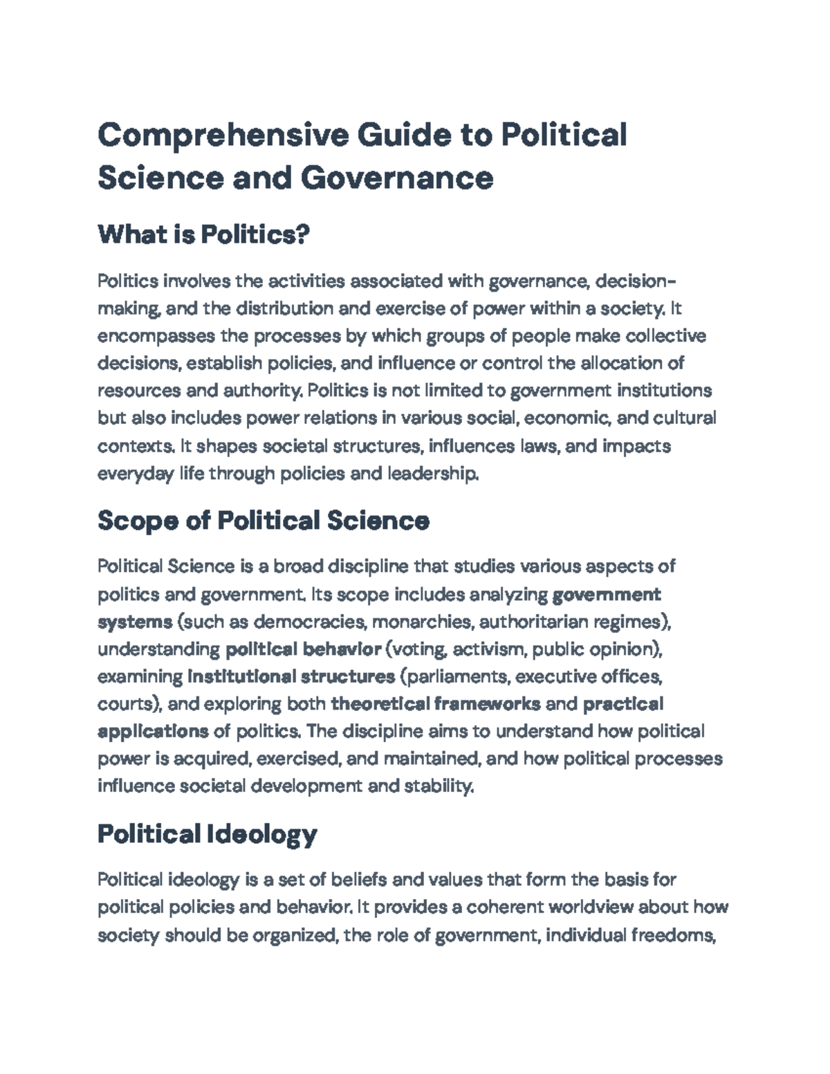Comprehensive Guide to Political Science & Governance Principles - Studocu