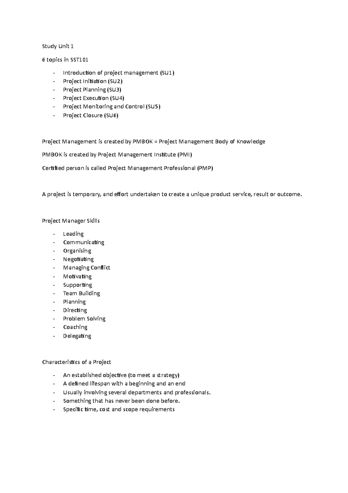 SST101 Project Management Study Notes: Key Concepts & Techniques - Studocu