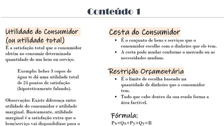 Conteúdo 1 - Utilidade do Consumidor e Cesta do Consumidor - Studocu