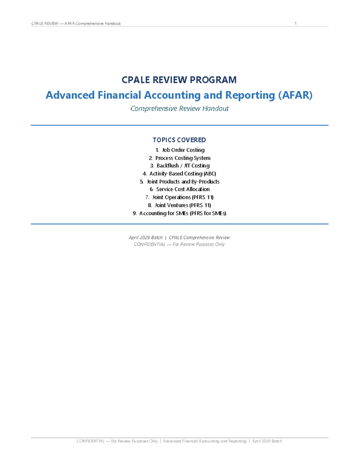 CPALE REVIEW AFAR Comprehensive Handout - Advanced Financial Accounting ...