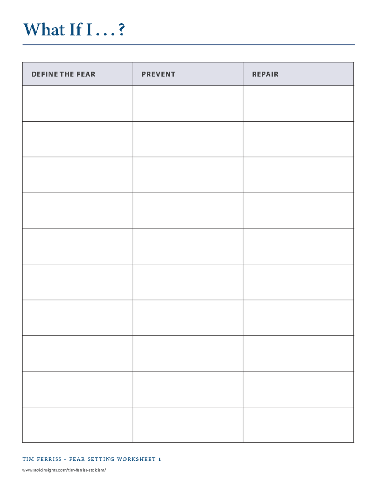 fear setting goals - KIN 3V03 - tim ferriss - fear setting worksheet 1 What If I...? - Studocu