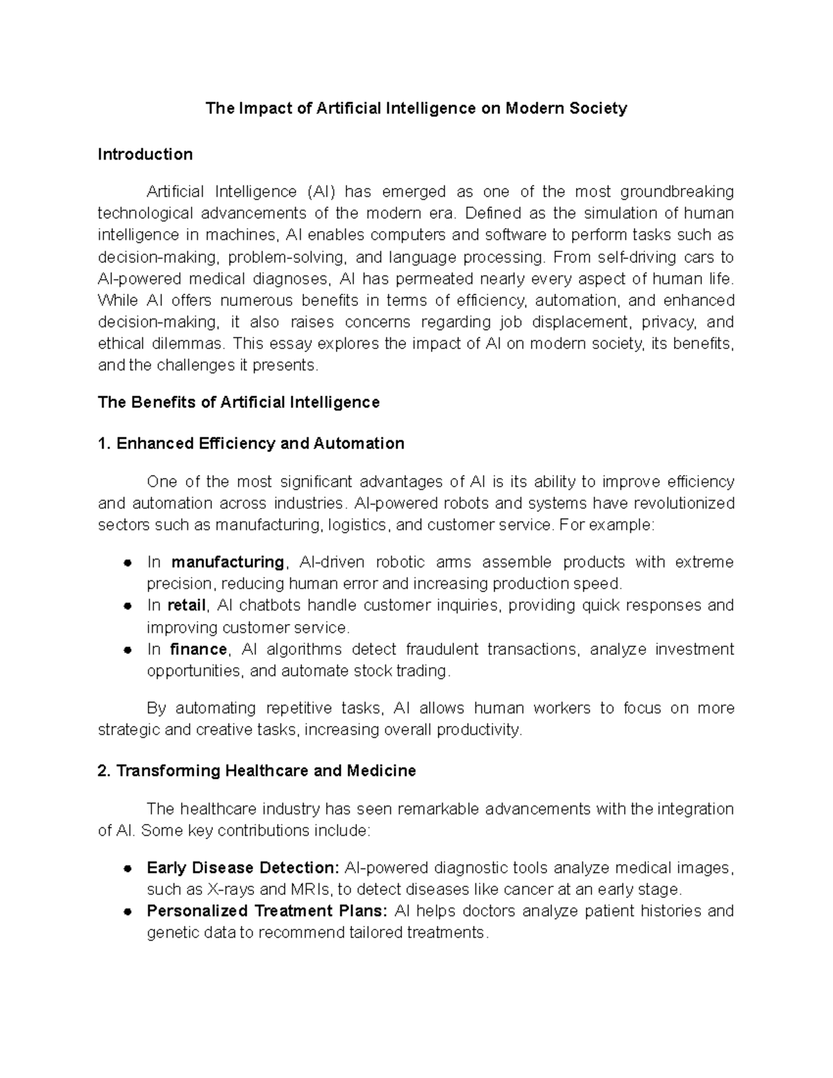 The Impact of Artificial Intelligence on Modern Society - The Impact of ...