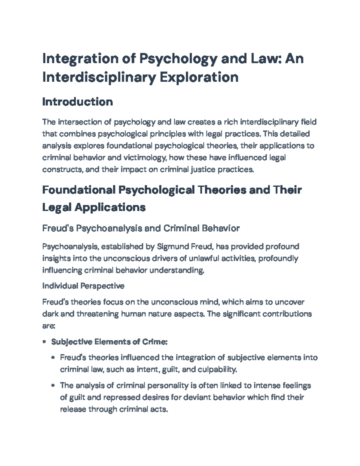 Integration of Psychology and Law: Interdisciplinary Insights (PSY 101 ...