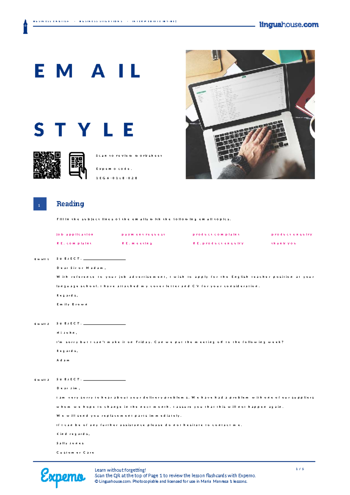 Intermediate Email Style for Business English (B1 B2) - Studocu