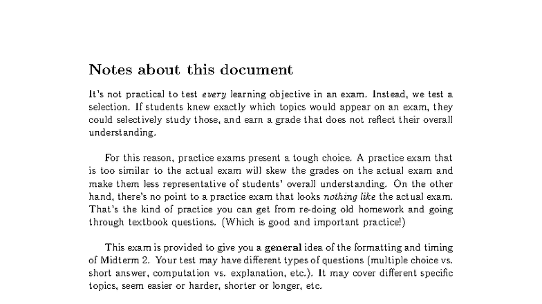 Math 100 Midterm 2 Practice Exam Notes and Guidelines - Studocu