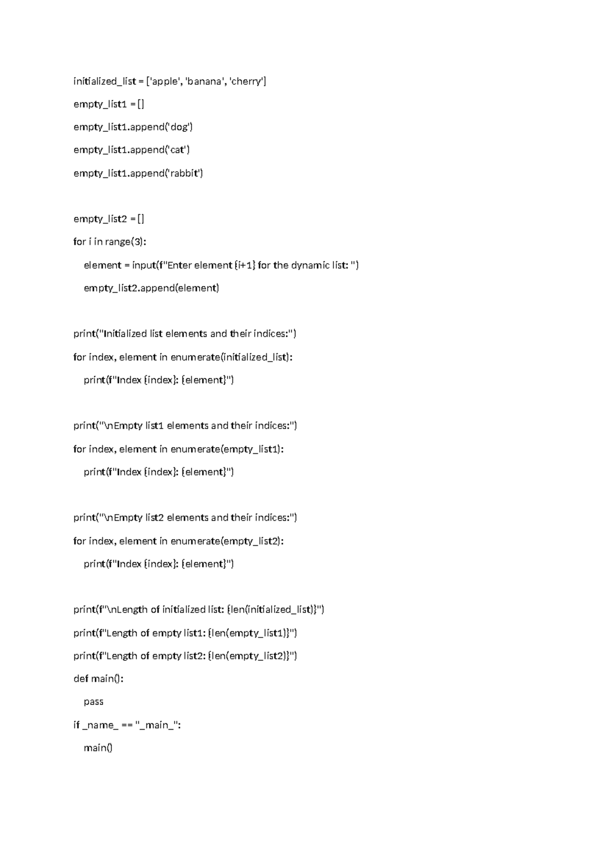 Python prog - NIL - initialized_list = ['apple', 'banana', 'cherry ...