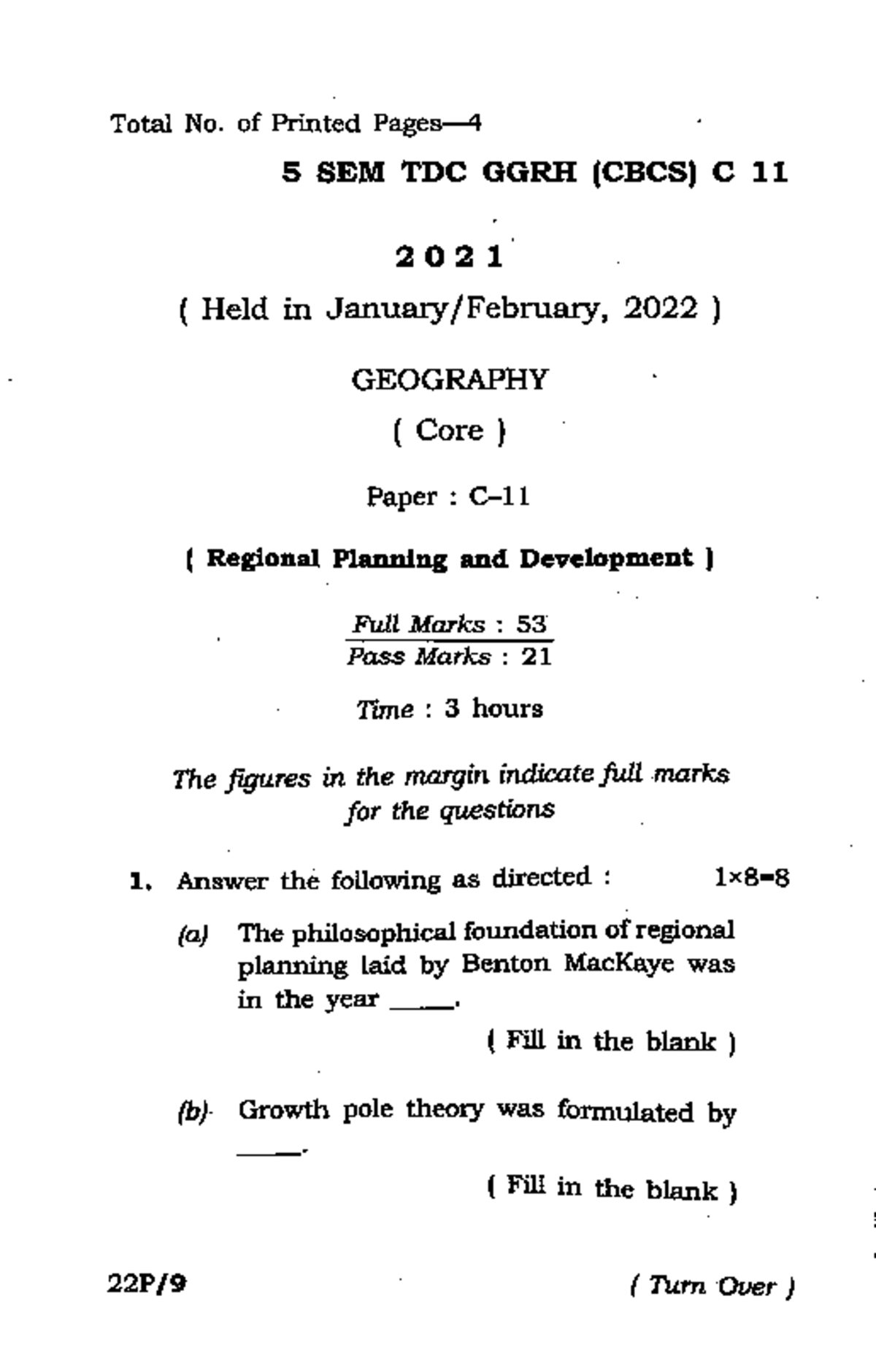 Geography 5 Sem TDC GGRH (CBCS) C-11 Paper: Regional Planning & Dev ...