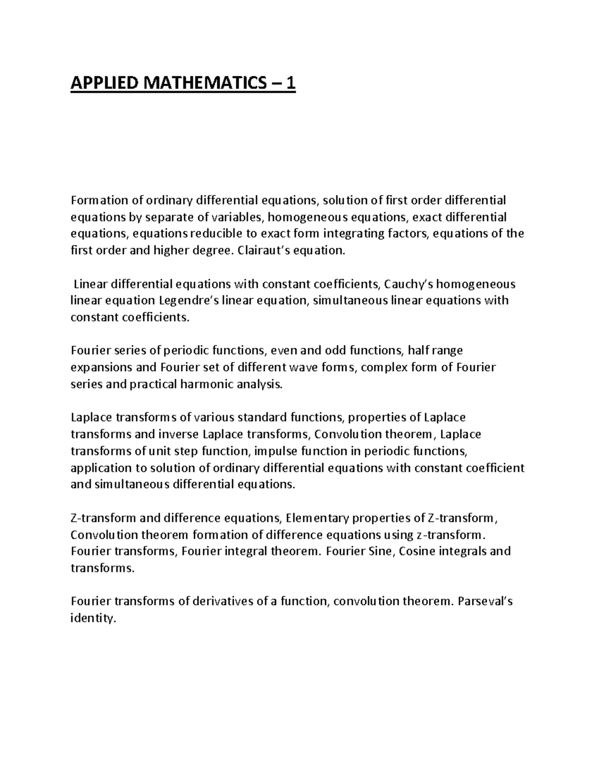 Applied Mathematics & Electrical Engineering Syllabus - 1st Sem - Studocu