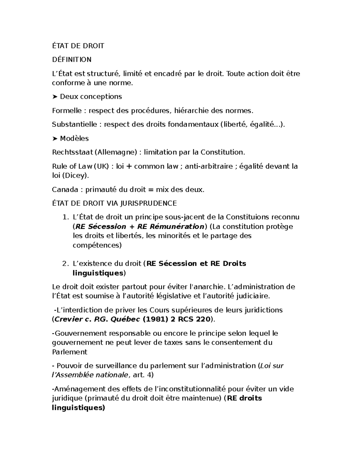 Révision pour examen final DRT 101 - État de Droit et Jurisprudence ...