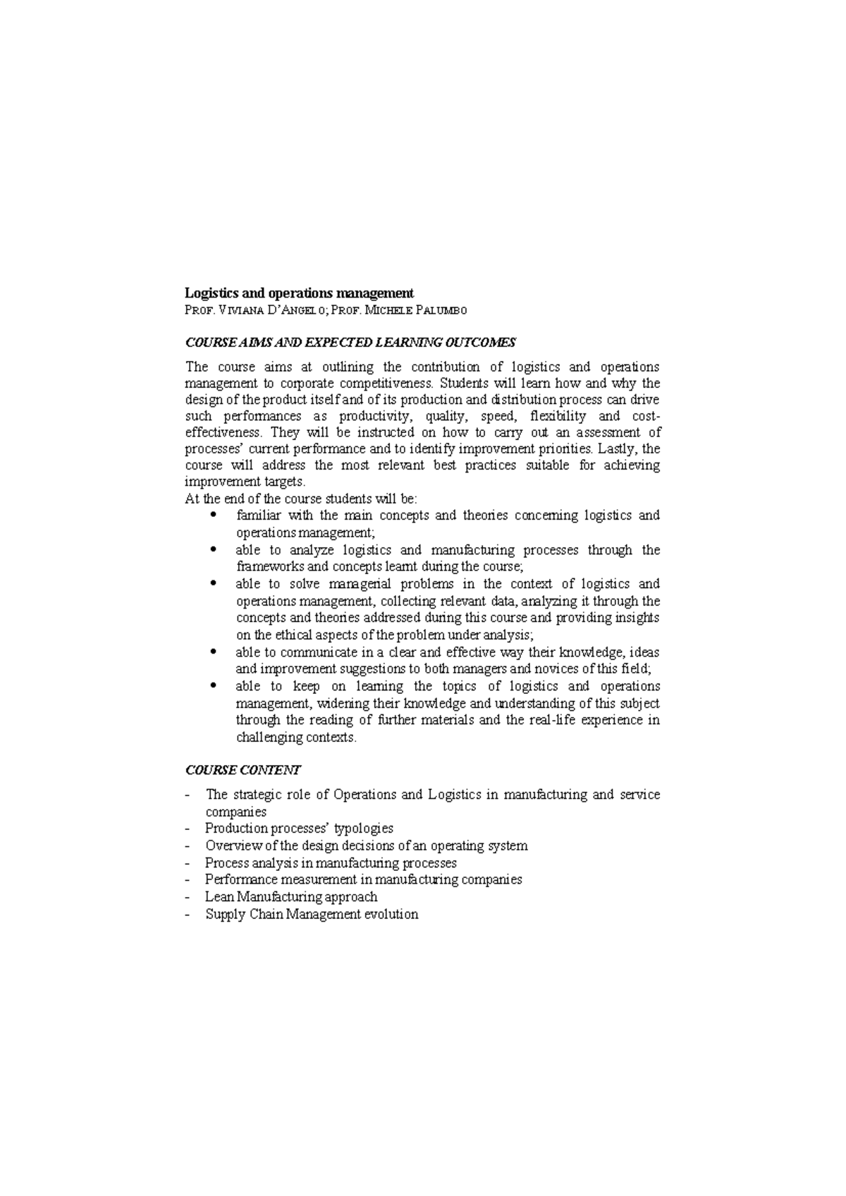 3D3A Logistics Operations Management Course Overview and Learning ...