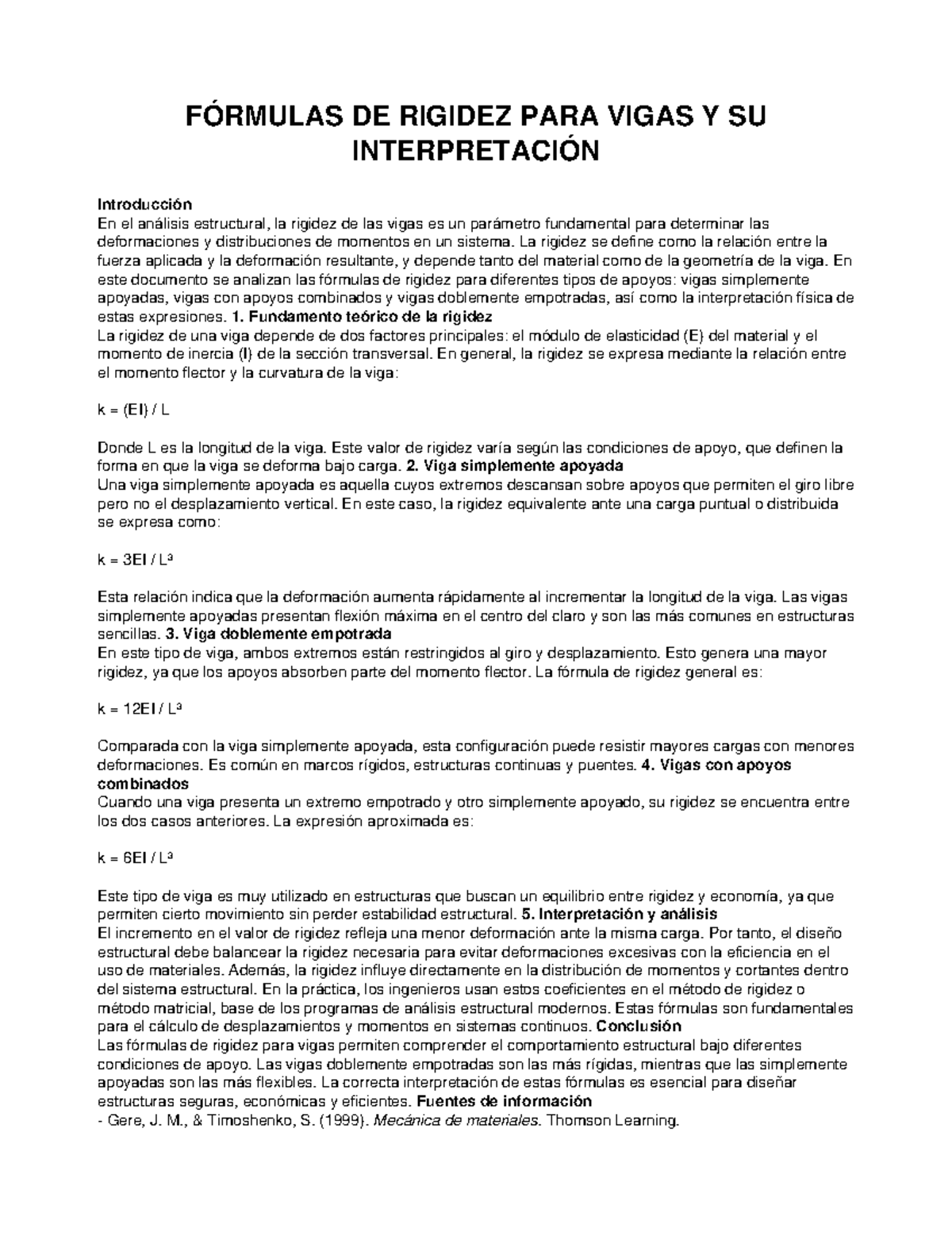 FÓRMULAS DE RIGIDEZ PARA VIGAS Y SU ANÁLISIS ESTRUCTURAL - Document Preview