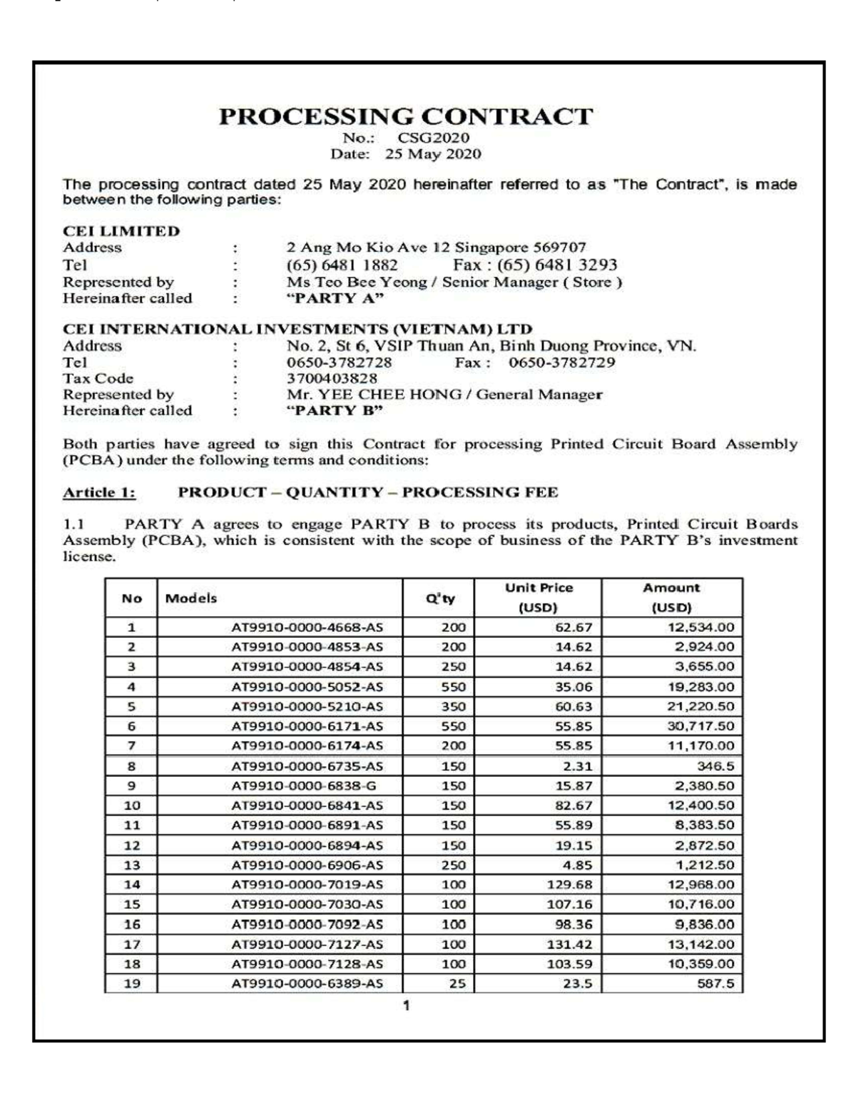 CSG2020 Processing Contract for Printed Circuit Board Assembly - Studocu