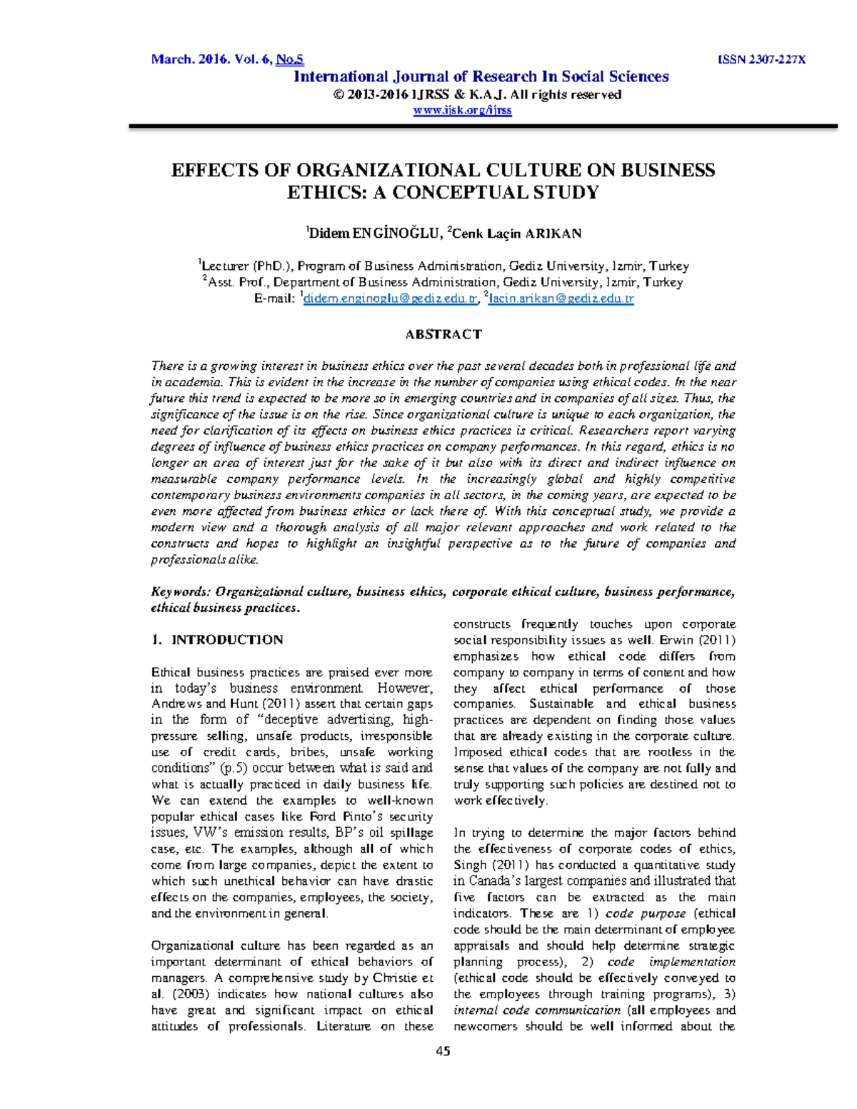 Impact of Organizational Culture on Business Ethics: A Study - Studocu