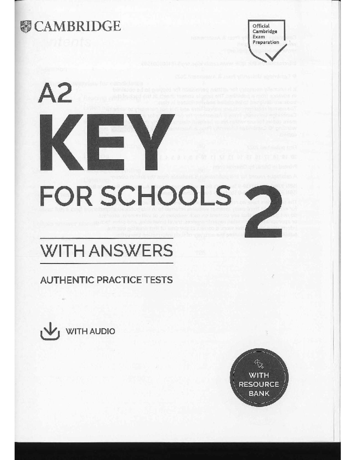 A2 Key for Schools Practice Tests with Answers and Audio Resources ...