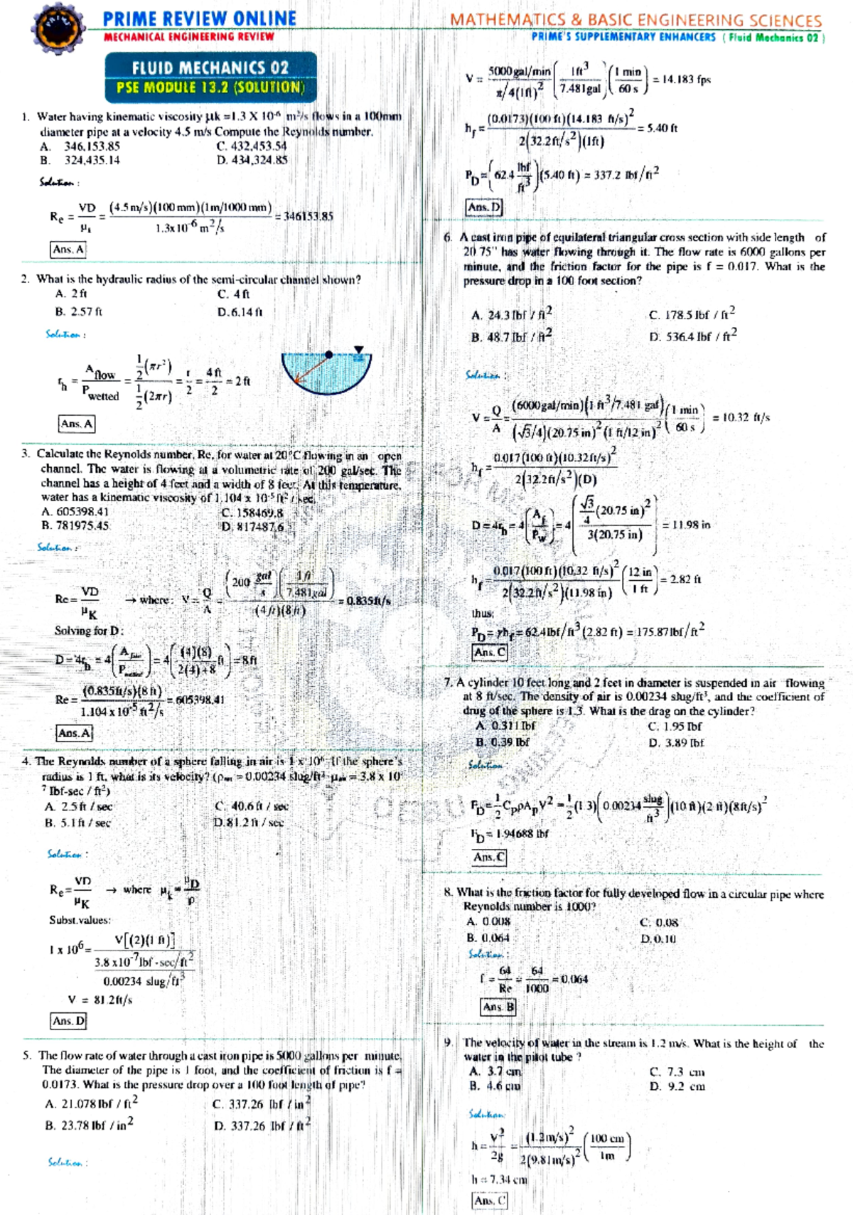 Fluid Mechanics 02 Solutions: Comprehensive Review & Answers - Studocu