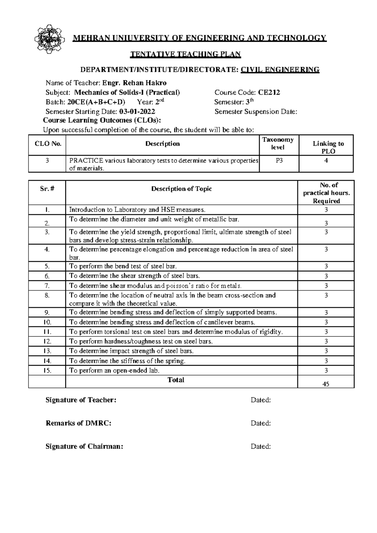 Mechenics of solids-1 TTP - MEHRAN UNIUVERSITY OF ENGINEERING AND ...