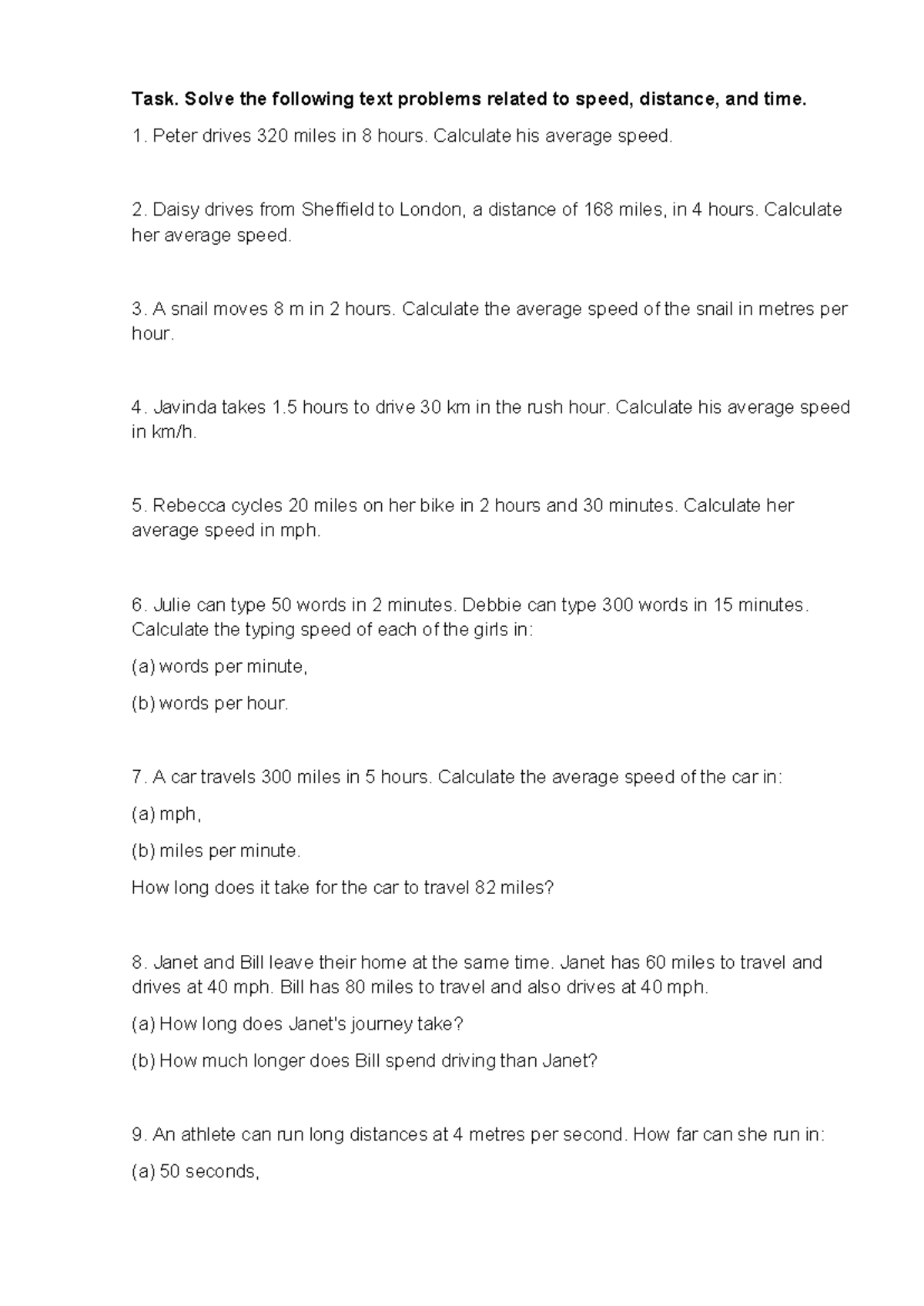 SAT General Math Homework: Speed, Distance, and Time Problems - Studocu