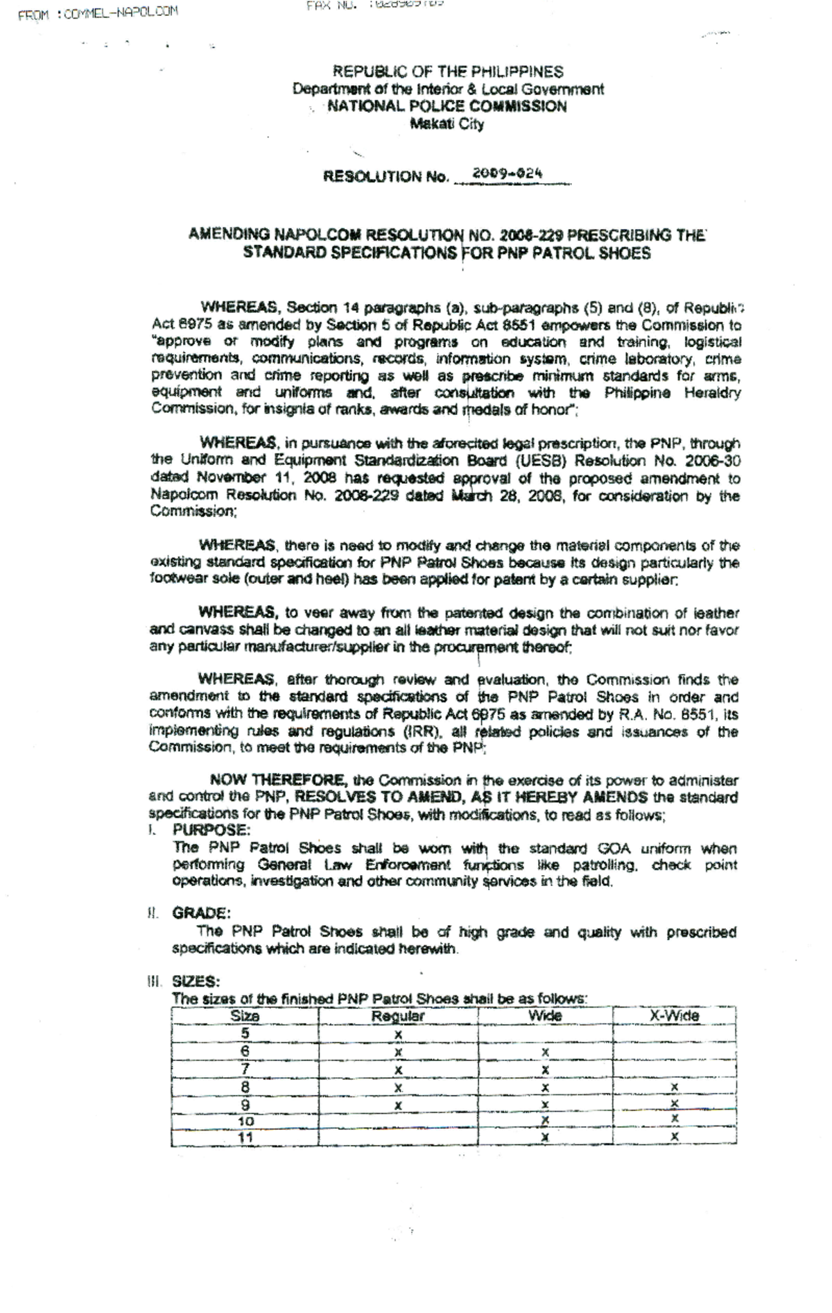 Amendment to NAPOLCOM Resolution on PNP Patrol Shoes Standards - Studocu