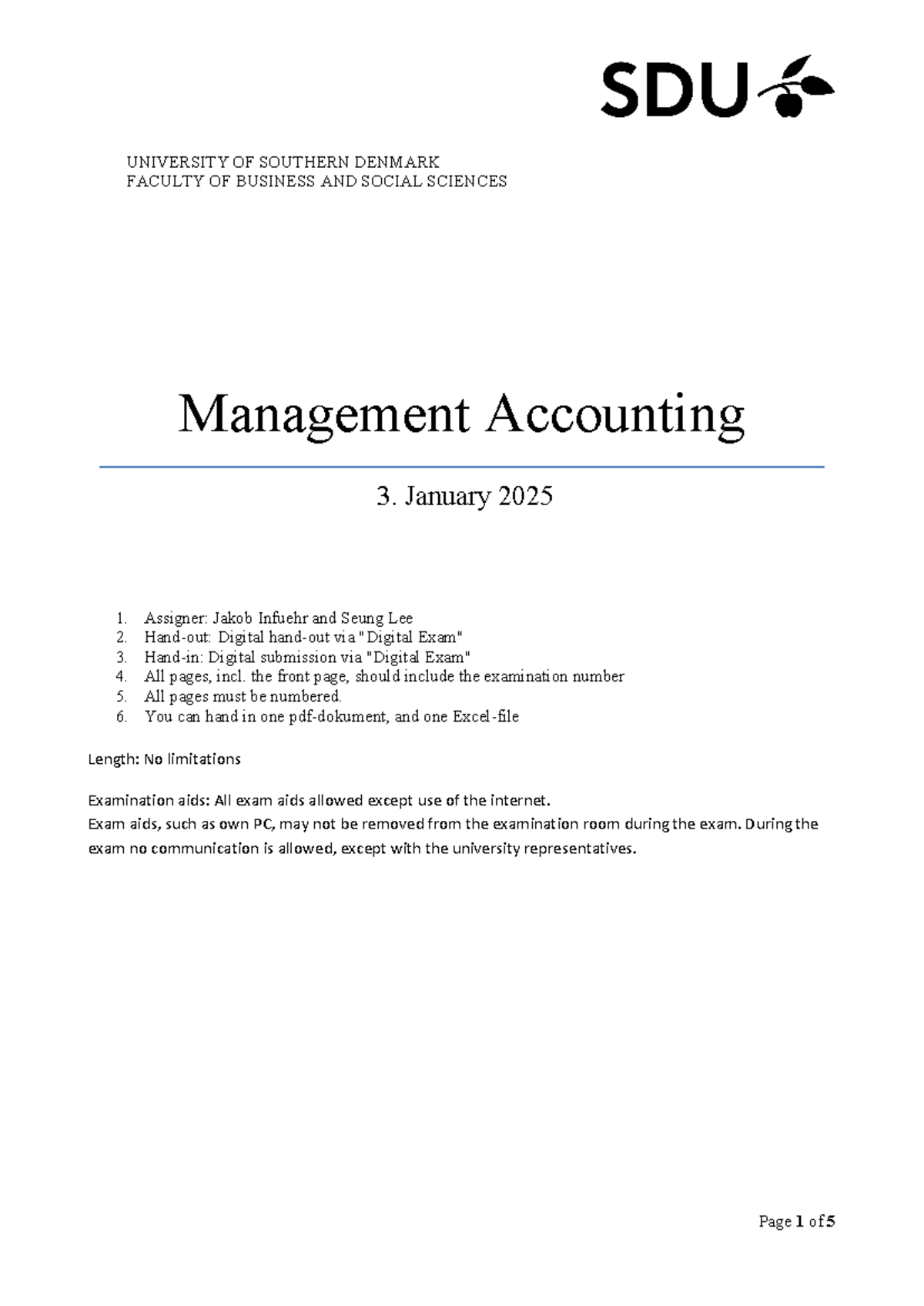 MA January 2025 - Management accounting 2025 exam - UNIVERSITY OF ...