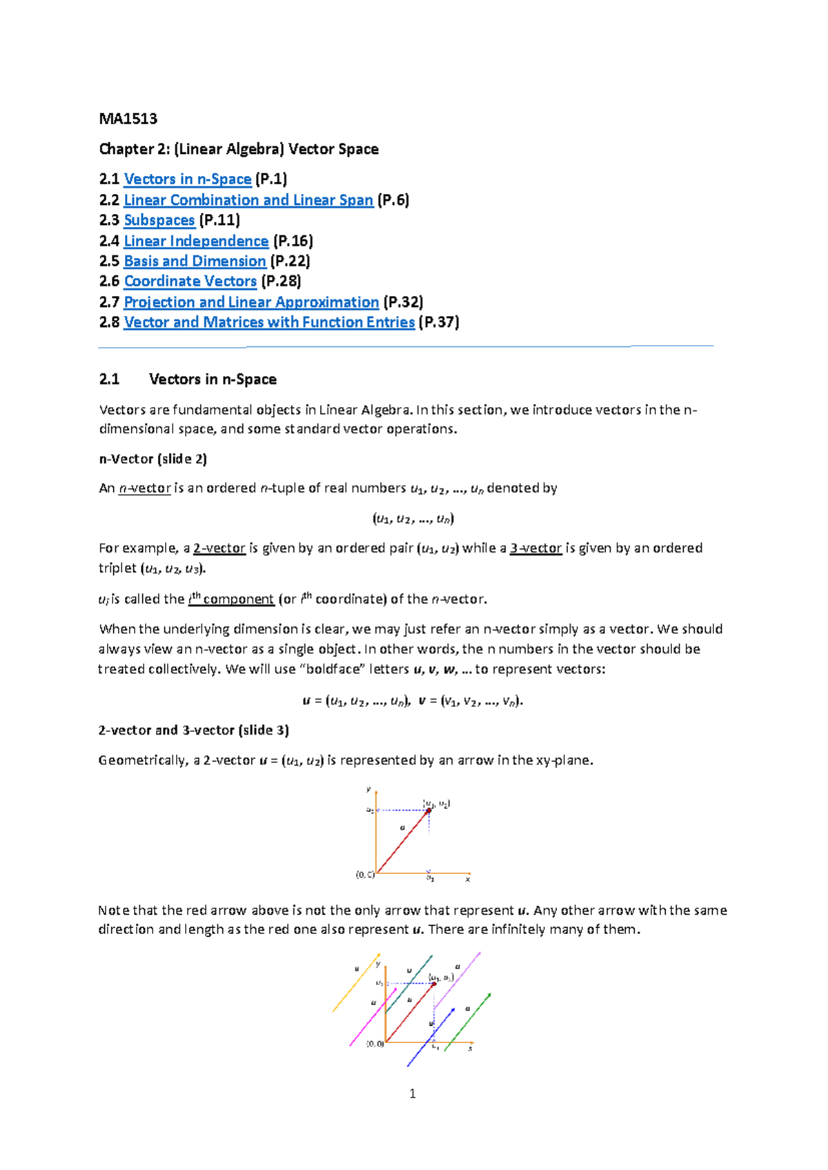 MA Chapter 2 Lecture Notes: Vector Space & Subspaces Concepts - Studocu
