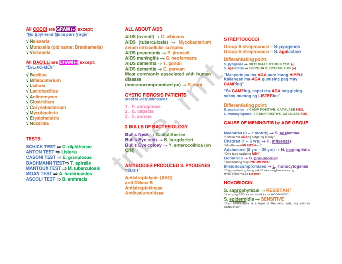 Lemar Micro Mnemonics for Bacteriology and Infectious Diseases - Document Preview
