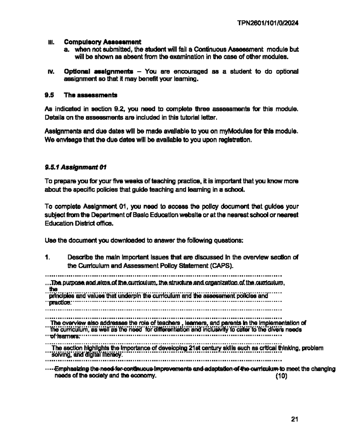 TPN 101 Assignment 1 Guidelines and Overview for Unisa Students - Studocu