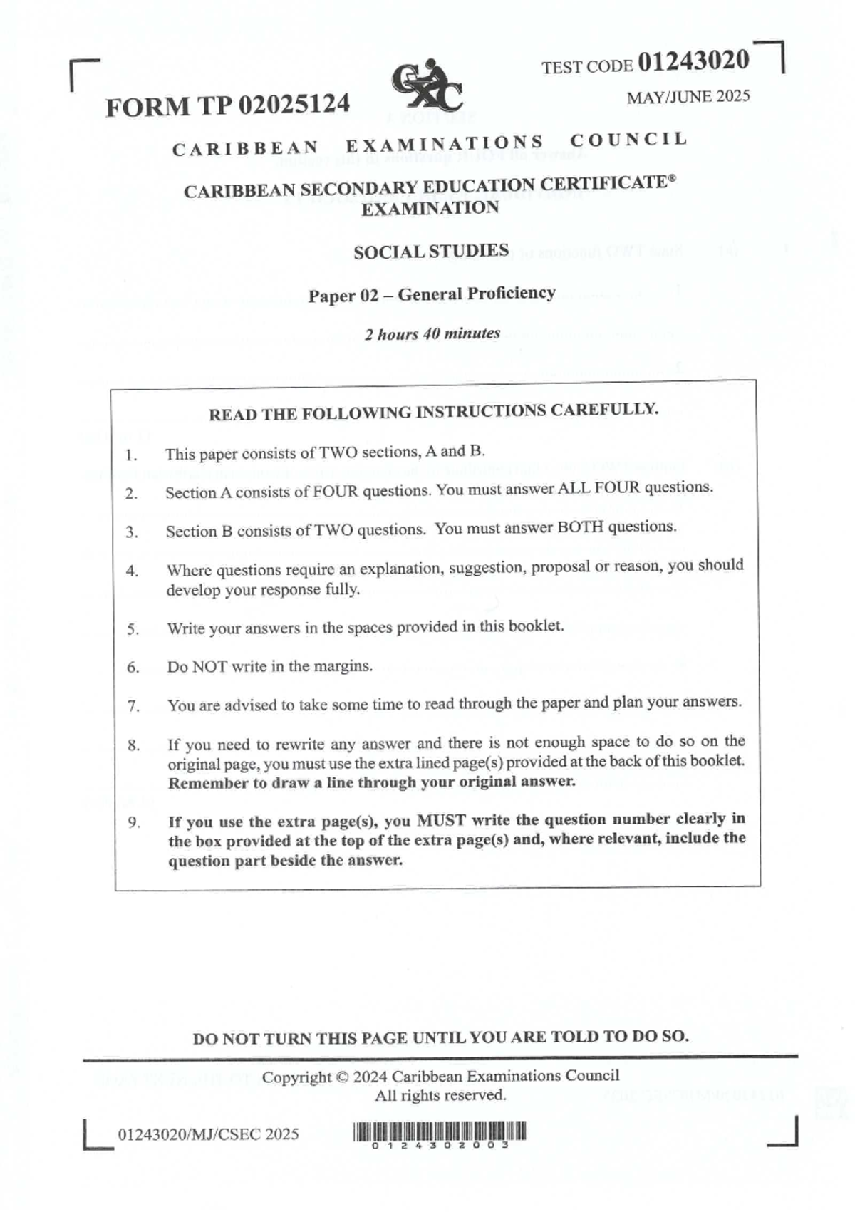 Social Studies - CSEC Paper 02 Exam 2025 Guide - Studocu