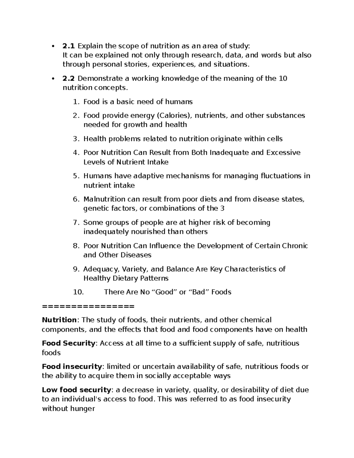 Ch.2 pt1 - Scope of Nutrition & Key Concepts Explained - Studocu
