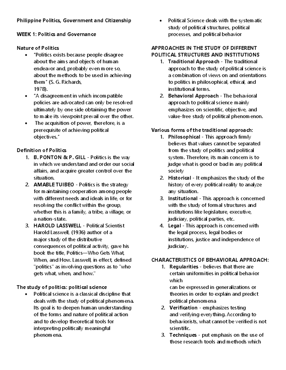 PPGC 101: Philippine Politics and Governance - Week 1 Lecture Notes ...