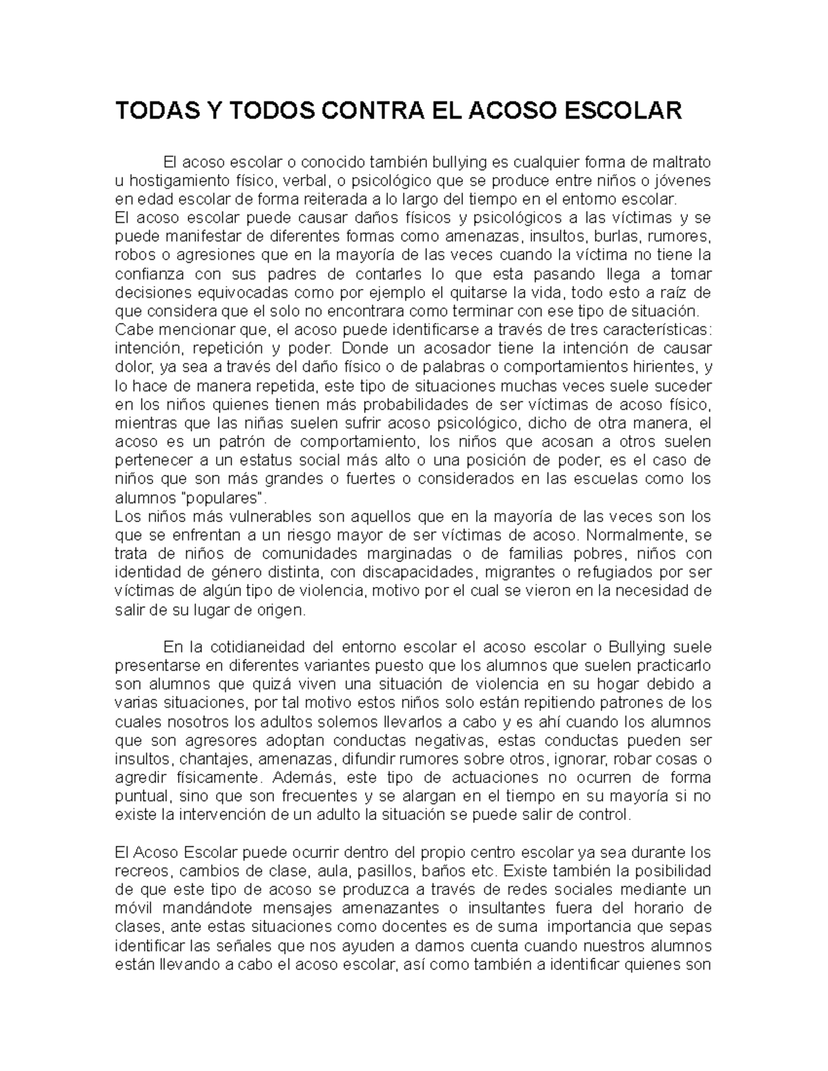 Todas Y Todos Contra EL Acoso Escolar 5° - TODAS Y TODOS CONTRA EL ...