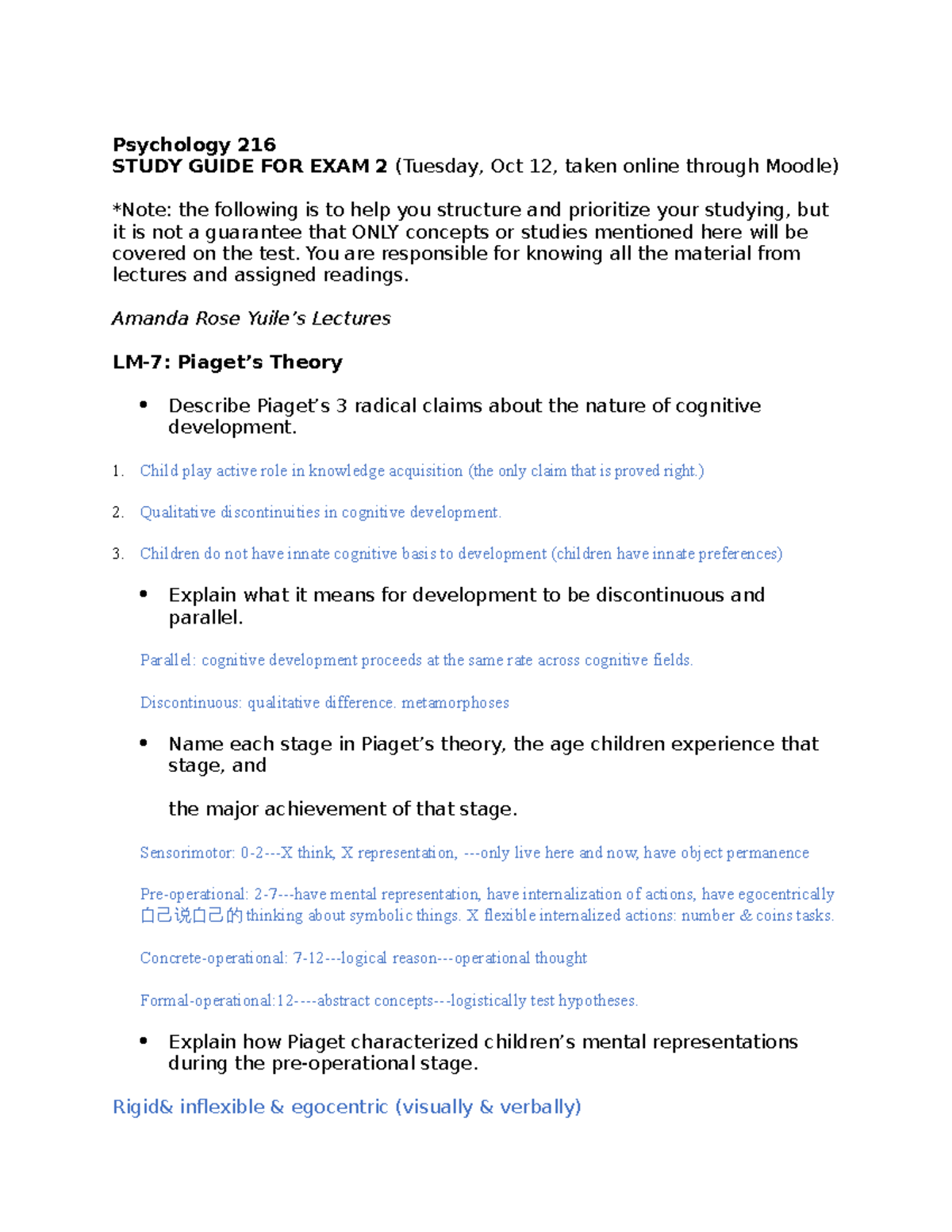 Psyc 216 Exam 2 Study Guide - Key Concepts and Notes - Studocu