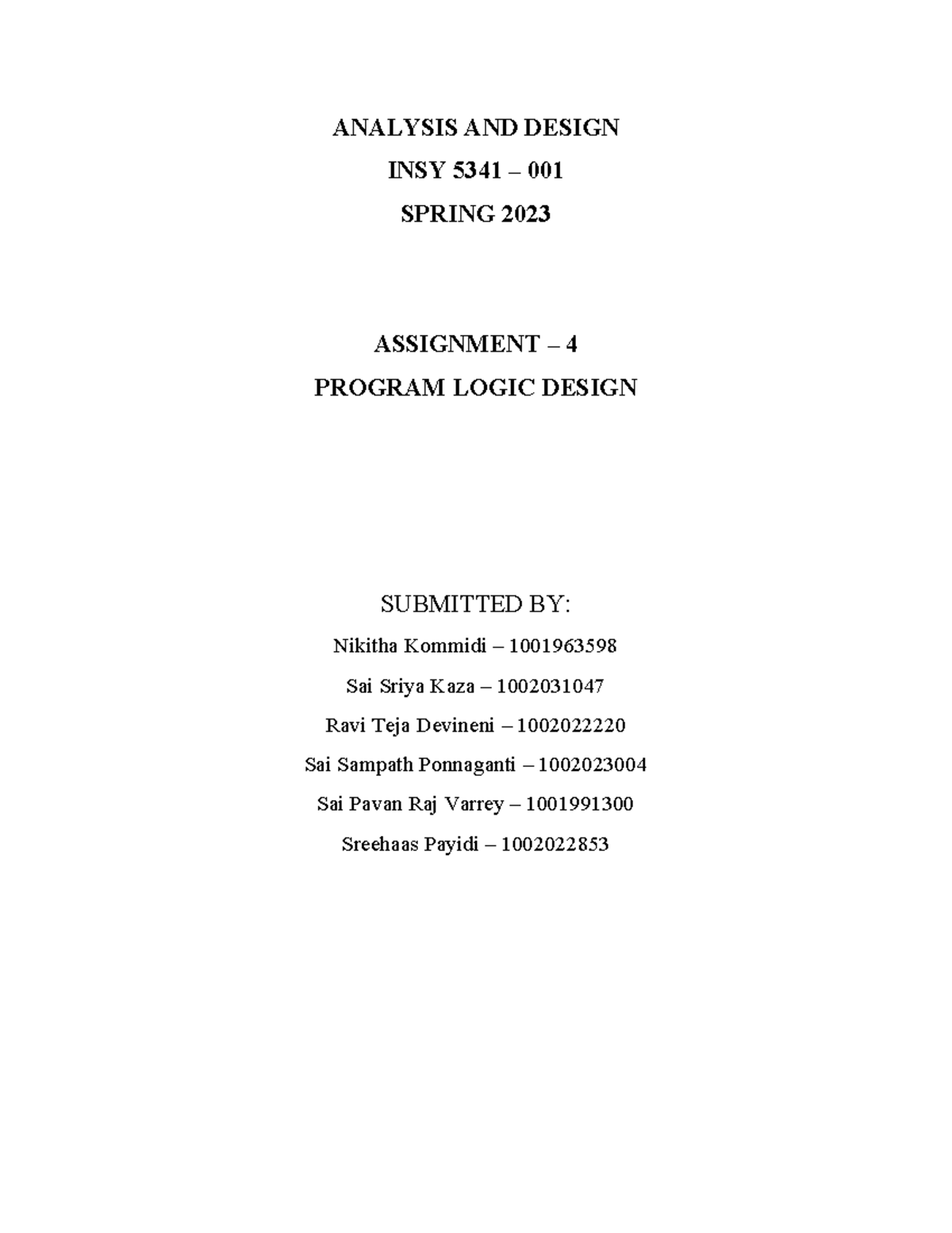 ANALYSIS20DESIGN20 - ANALYSIS AND DESIGN INSY 5341 – 001 SPRING 2023 ...
