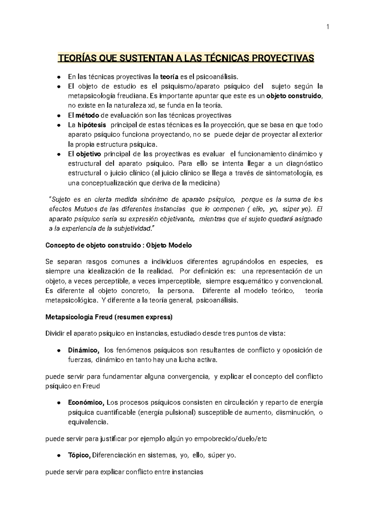 Resumen 1er Parcial Proyectivas 2024: Teorías y Técnicas en Psicoanálisis - Document Preview