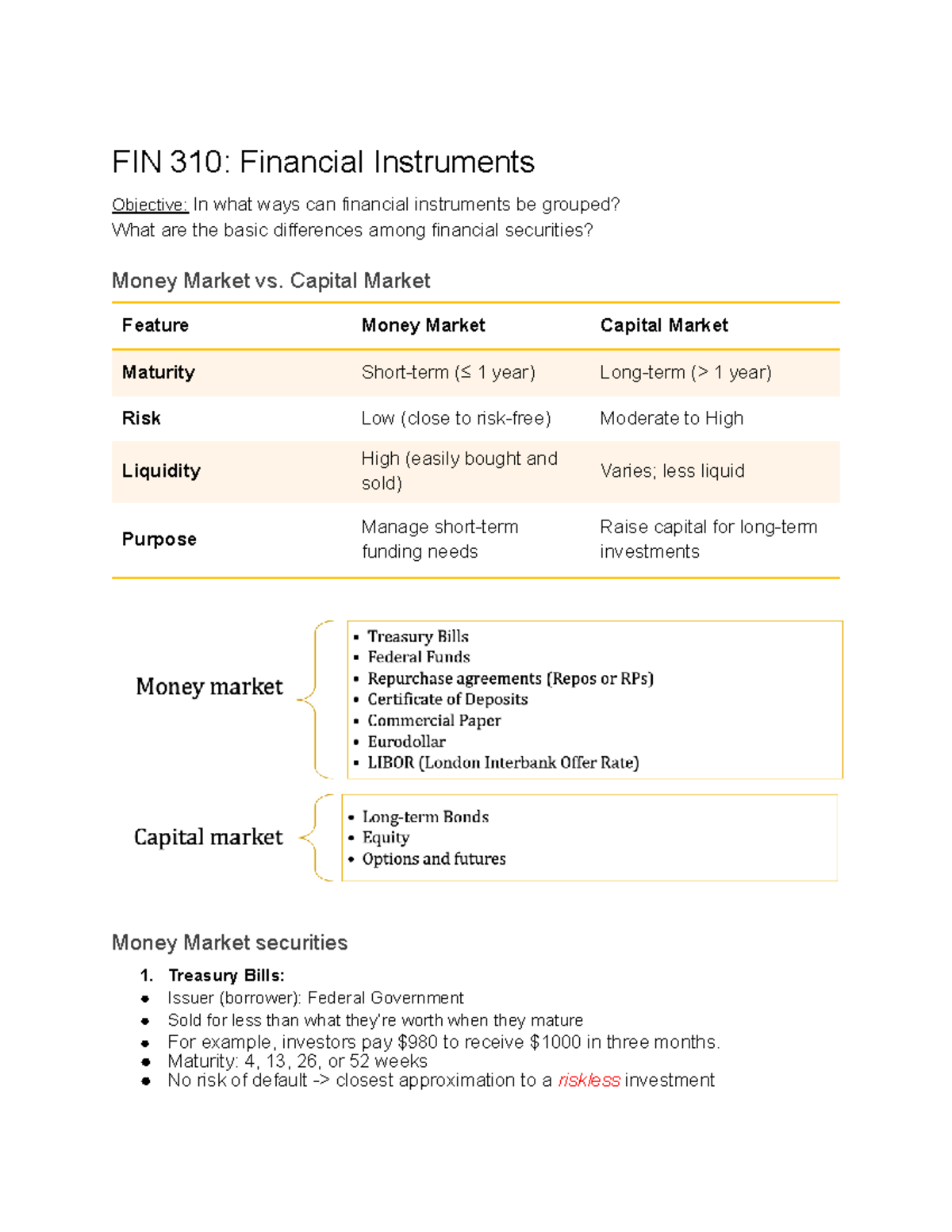 FIN 310: Key Concepts on Financial Instruments and Markets - Studocu